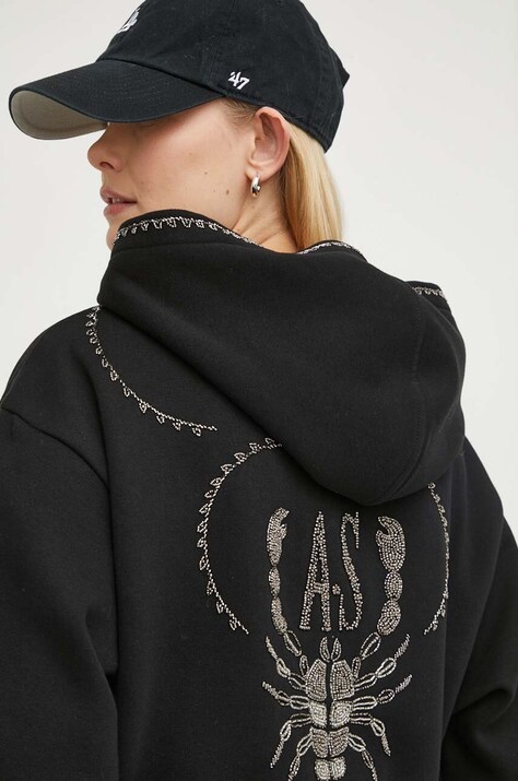 Μπλούζα AllSaints SCORPION χρώμα: μαύρο, με κουκούλα