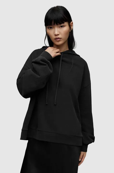 Bombažen pulover AllSaints STARDUST ženski, črna barva, s kapuco
