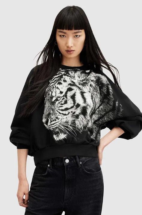 AllSaints bluza bawełniana TIGRESS CYGNI damska kolor czarny z nadrukiem