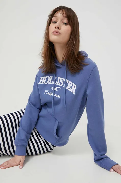 Hollister Co. bluza damska kolor niebieski z kapturem z aplikacją