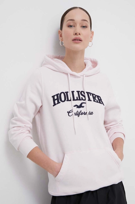 Dukserica Hollister Co. za žene, boja: ružičasta, s kapuljačom, s aplikacijom