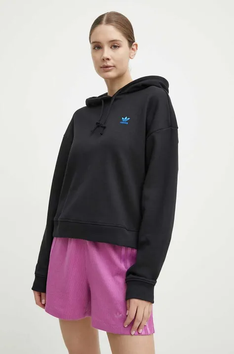 Памучен суичър adidas Originals в черно с качулка с апликация IU2458