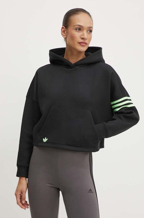 Mikina adidas Originals dámská, černá barva, s kapucí, s aplikací, IU2497