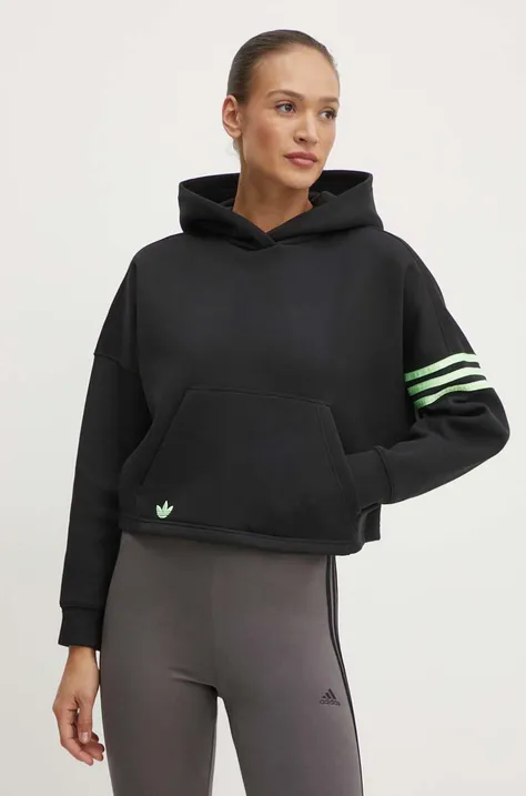 Кофта adidas Originals жіноча колір чорний з капюшоном з аплікацією IU2497