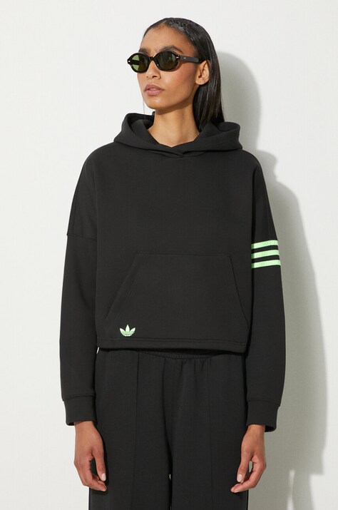 Mikina adidas Originals dámská, černá barva, s kapucí, s aplikací, IU2497