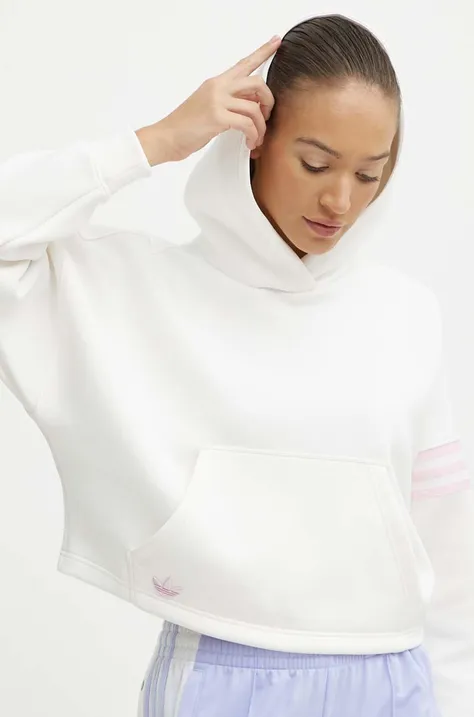 Pulover adidas Originals ženski, bela barva, s kapuco, IU2498