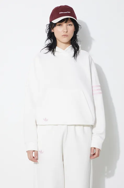 Mikina adidas Originals dámska, biela farba, s kapucňou, jednofarebná, IU2498