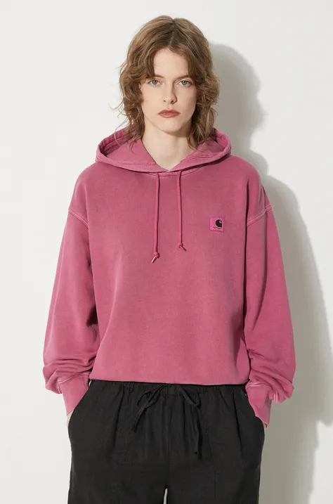 Carhartt WIP cotton sweatshirt Hooded Nelson Sweat women's pink color hooded smooth I032741.1YTGD