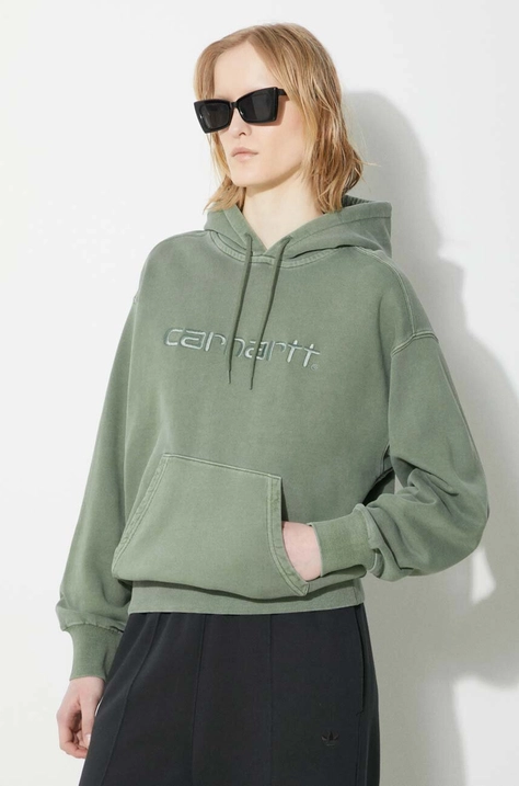 Carhartt WIP hanorac de bumbac Hooded Duster Sweat femei, culoarea verde, cu glugă, cu imprimeu, I033056.1YFGD