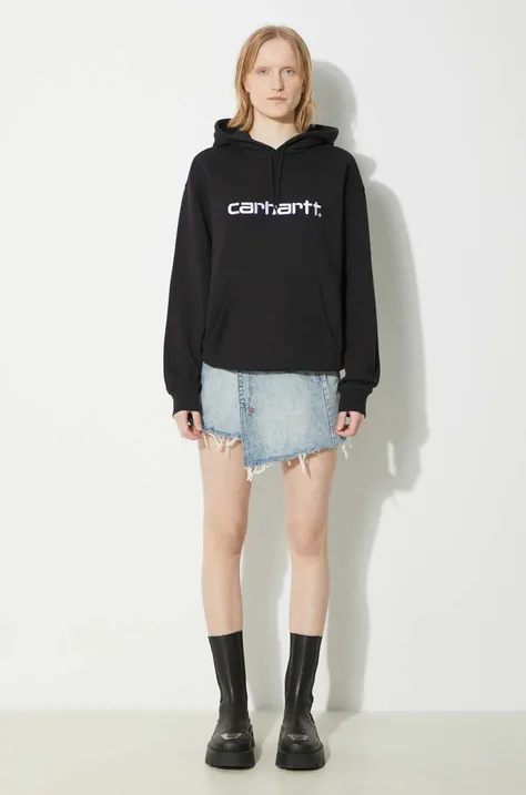 Carhartt WIP bluza Hooded Carhartt Sweatshirt femei, culoarea negru, cu glugă, cu imprimeu, I033648.0D2XX