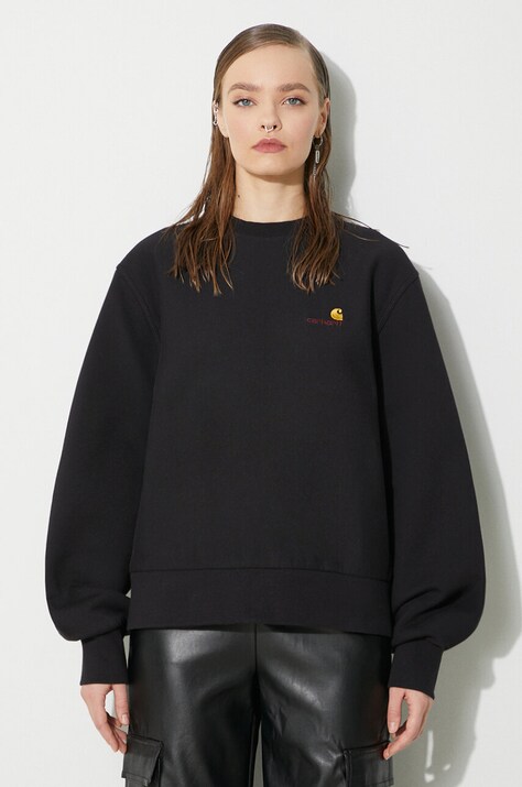 Carhartt WIP bluză American Script Sweat femei, culoarea negru, uni, I033649.89XX