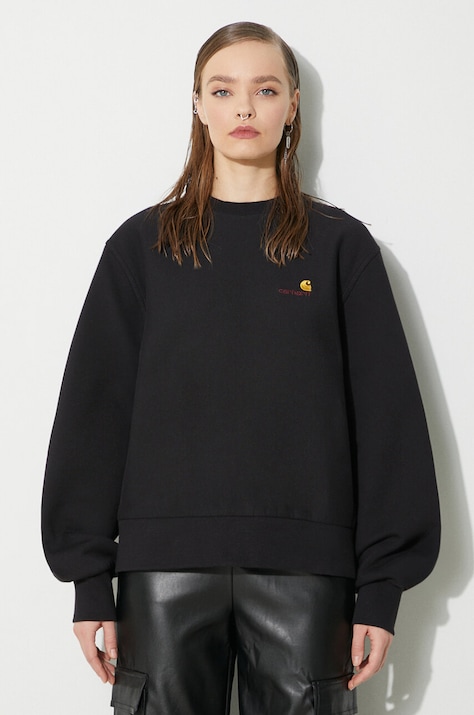 Carhartt WIP bluză American Script Sweat femei, culoarea negru, uni, I033649.89XX