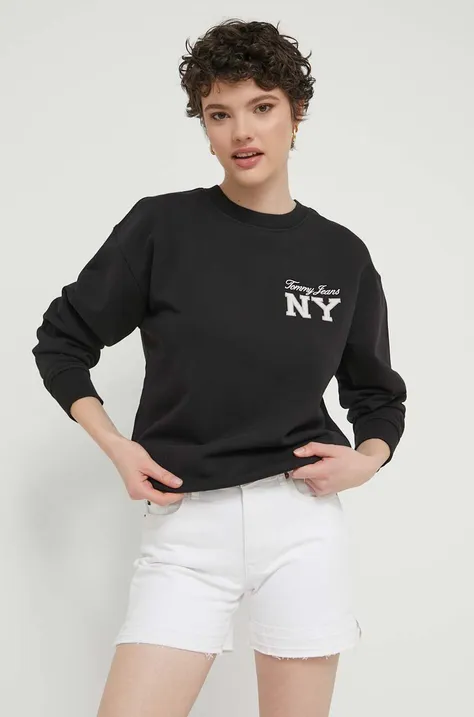 Tommy Jeans bluza bawełniana damska kolor czarny z aplikacją DW0DW17788