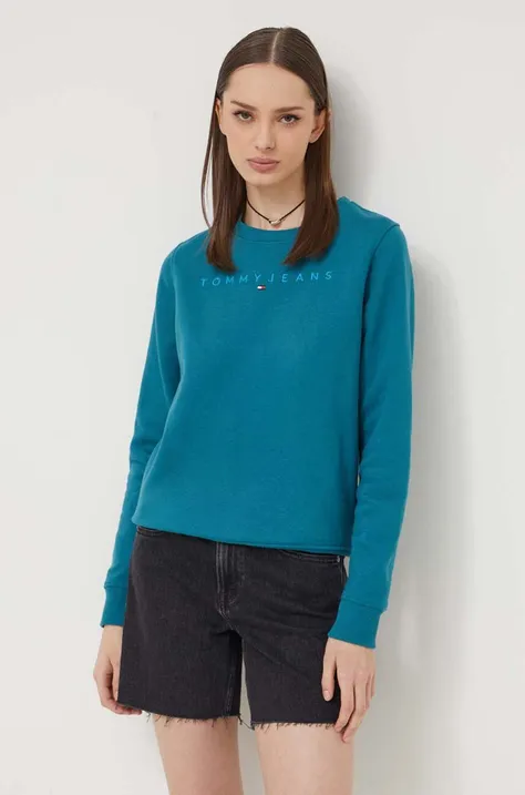 Mikina Tommy Jeans dámská, zelená barva, s aplikací, DW0DW17793