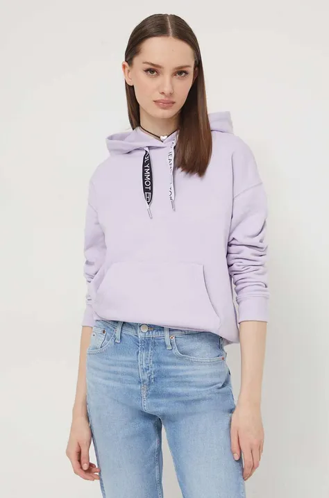 Mikina Tommy Jeans dámska, fialová farba, s kapucňou, jednofarebná