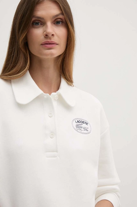 Lacoste bluza bawełniana damska kolor biały gładka