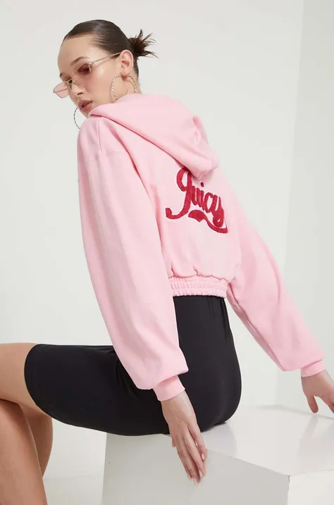 Juicy Couture bluza damska kolor różowy z kapturem z aplikacją