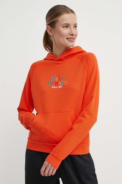 Helly Hansen bluza femei, culoarea portocaliu, cu glugă, cu imprimeu, 54239