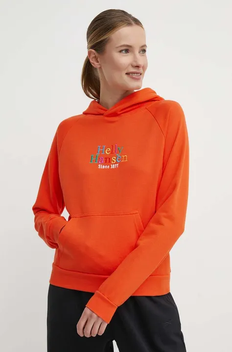 Mikina Helly Hansen dámska, oranžová farba, s kapucňou, s nášivkou, 54239