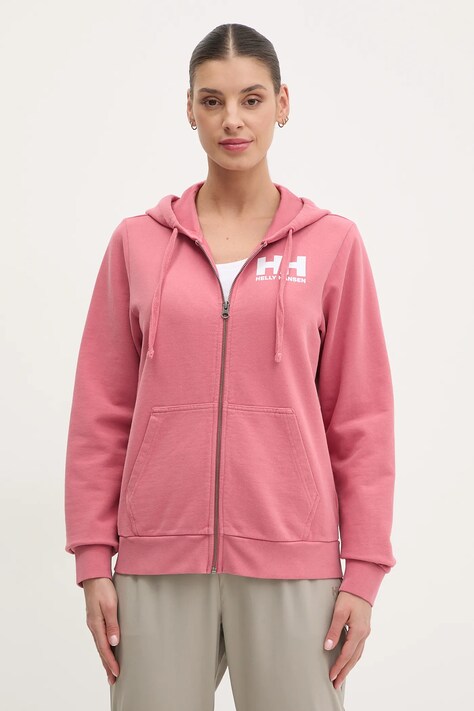 Helly Hansen hanorac de bumbac femei, culoarea roz, cu glugă, melanj, 34461
