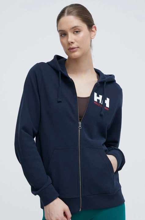 Helly Hansen bluza bawełniana damska kolor granatowy z kapturem melanżowa 34461