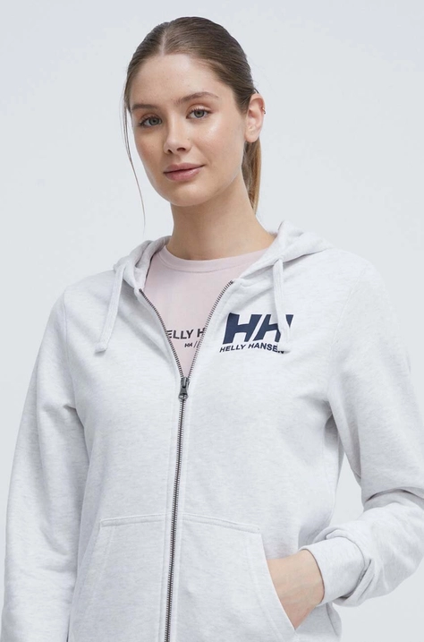 Helly Hansen bluza bawełniana damska kolor szary z kapturem melanżowa 34461