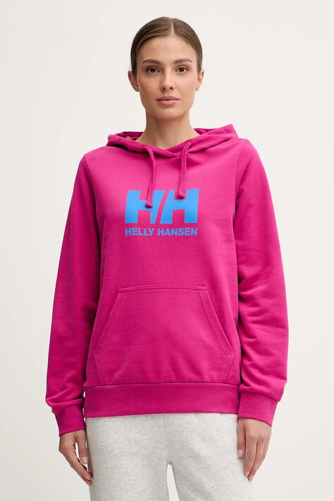 Helly Hansen bluza bawełniana HH LOGO 2.0 damska kolor różowy z kapturem z nadrukiem 34460