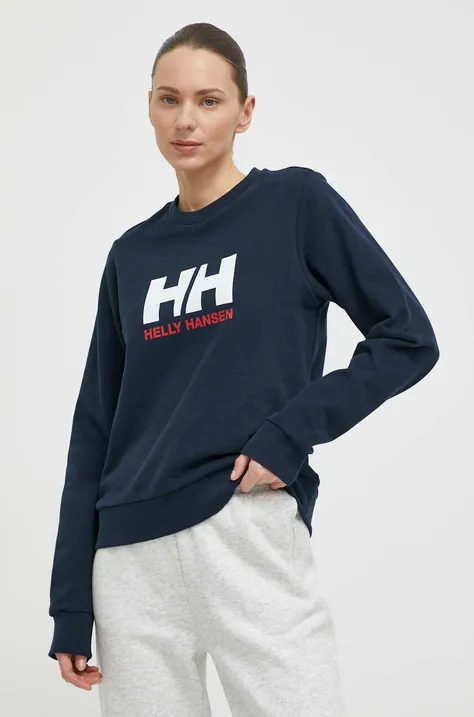 Bombažen pulover Helly Hansen ženski, mornarsko modra barva, 34462