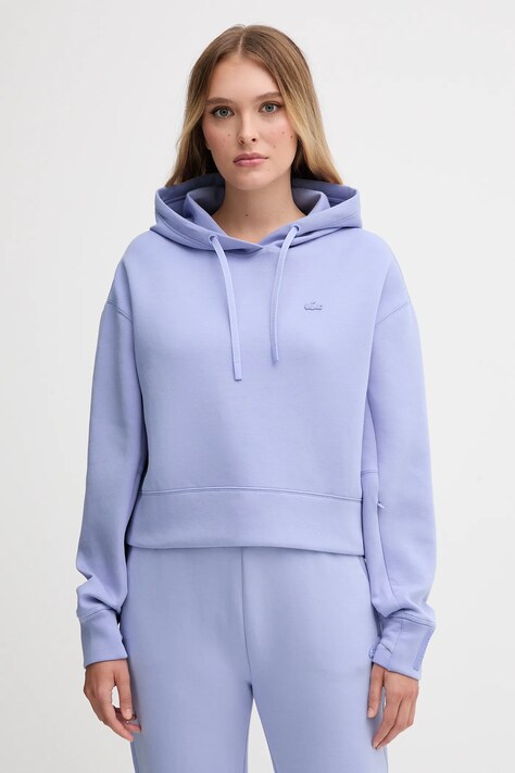 Lacoste bluza damska kolor niebieski z kapturem gładka SF0281