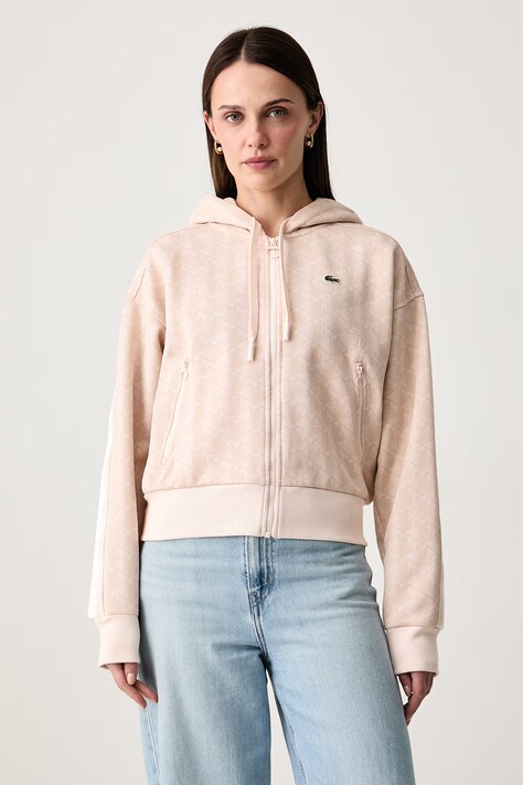 Lacoste Bluza rozpinana z kapturem damska z bawełną różowa SF7606