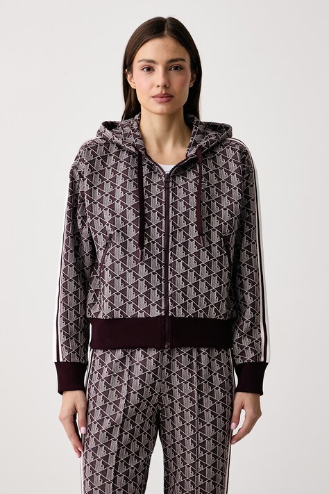 Lacoste Bluza rozpinana z kapturem damska z bawełną fioletowa SF7606
