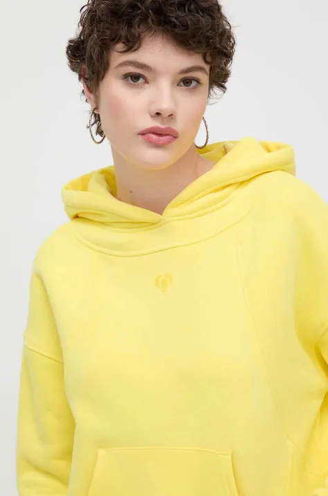 Bombažen pulover Desigual LOGO ženski, rumena barva, s kapuco, 24SWSK43