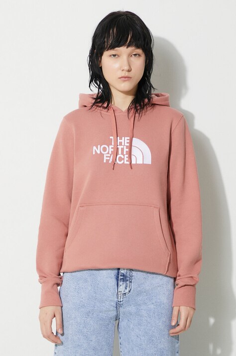 Bavlněná mikina The North Face W Drew Peak Pullover Hoodie dámská, růžová barva, s kapucí, NF0A55ECNXQ1