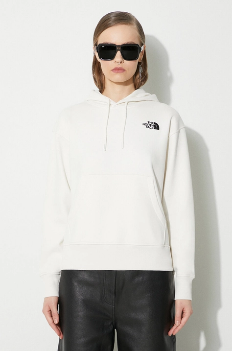 The North Face bluză W Essential Hoodie femei, culoarea bej, cu glugă, uni, NF0A7ZJDQLI1