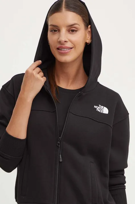 Кофта The North Face W Essential Fz Hoodie жіноча колір чорний з капюшоном з принтом NF0A853VJK31