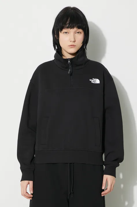 The North Face sweatshirt W Essential Qz Crew women's black color NF0A854HJK31
