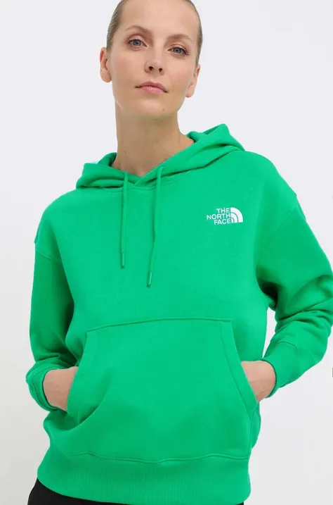 Кофта The North Face W Essential Hoodie женская цвет зелёный с капюшоном с аппликацией NF0A7ZJDPO81
