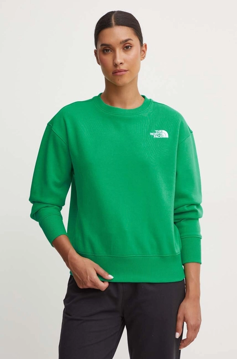 The North Face bluza W Essential Crew femei, culoarea verde, neted, NF0A7ZJEPO81