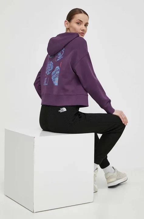 Кофта The North Face жіноча колір фіолетовий з капюшоном з принтом NF0A880PV6V1