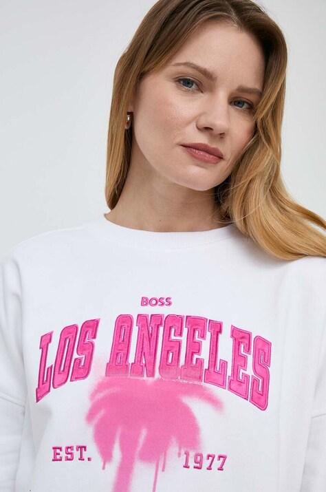 BOSS Orange bluza bawełniana damska kolor biały z nadrukiem 50514912