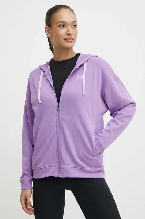 Under Armour bluza femei, culoarea violet, cu glugă, neted