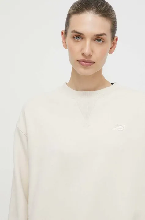 New Balance bluza bawełniana damska kolor beżowy gładka