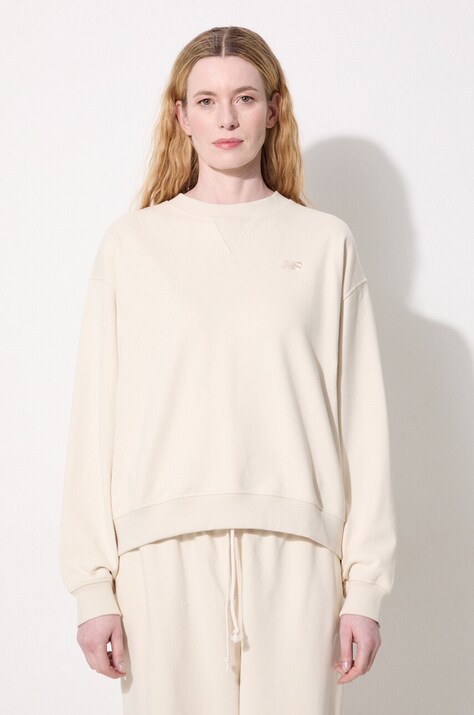 New Balance cotton sweatshirt women's beige color smooth