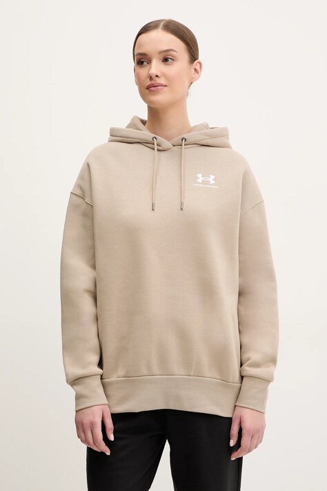 Under Armour bluza damska kolor beżowy z kapturem gładka
