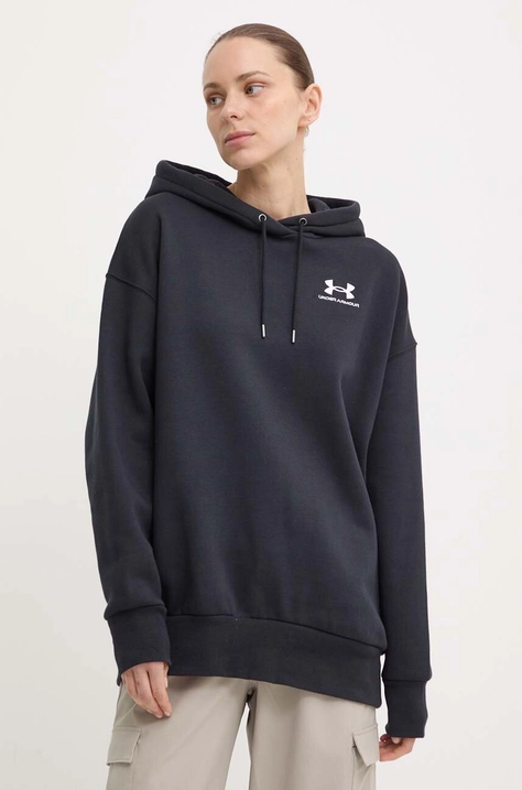 Under Armour bluza femei, culoarea negru, cu glugă, neted