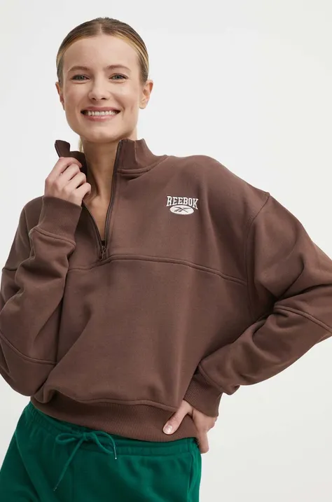 Bombažen pulover Reebok Classic Archive Essentials ženski, rjava barva, 100076285