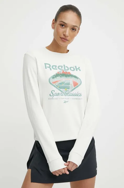 Reebok bluza Court Sport femei, culoarea bej, cu imprimeu, 100075474