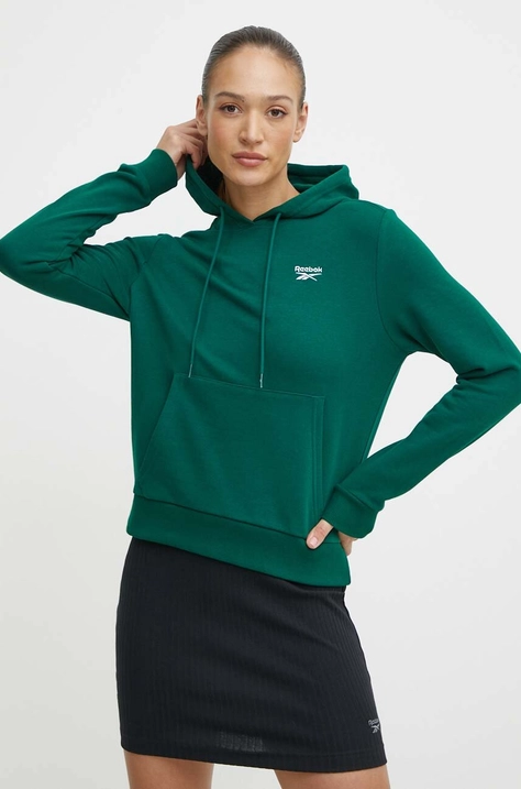 Reebok bluza femei, culoarea verde, cu glugă, neted, 100075857