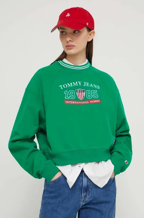 Mikina Tommy Jeans Archive Games dámská, zelená barva, s aplikací, DW0DW18537