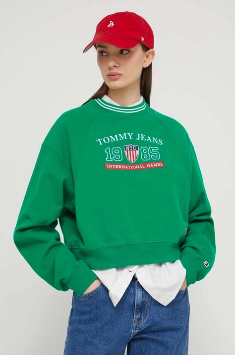 Tommy Jeans bluza Archive Games damska kolor zielony z aplikacją